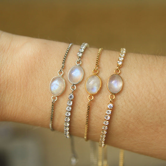 silver and gold moonstone bracelet