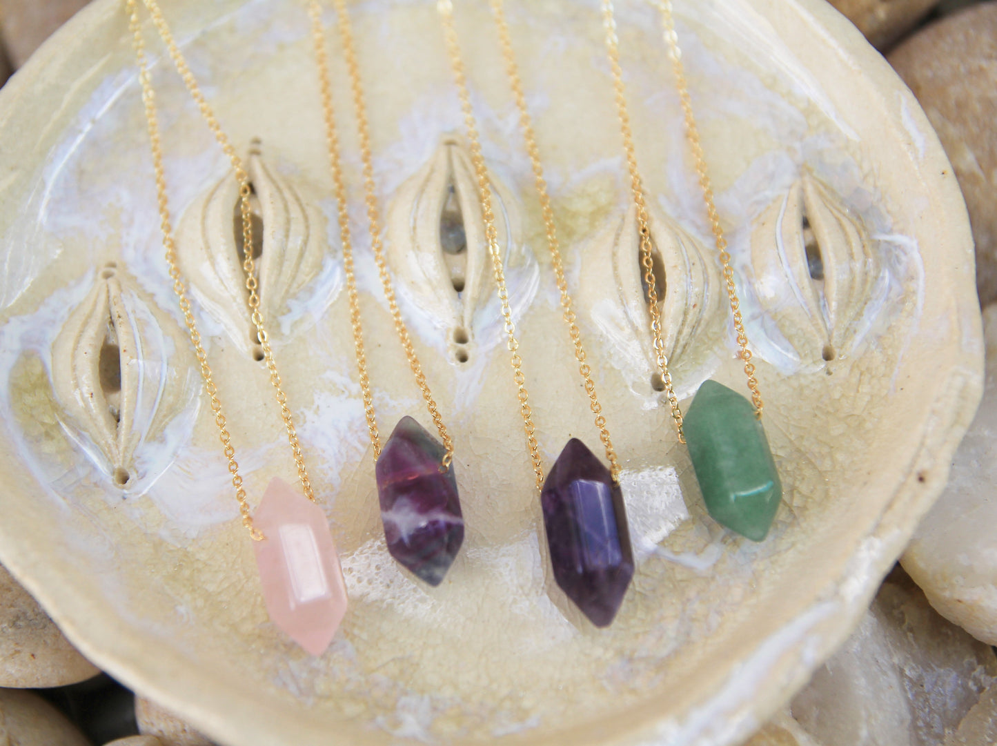 Natural crystal point necklaces 