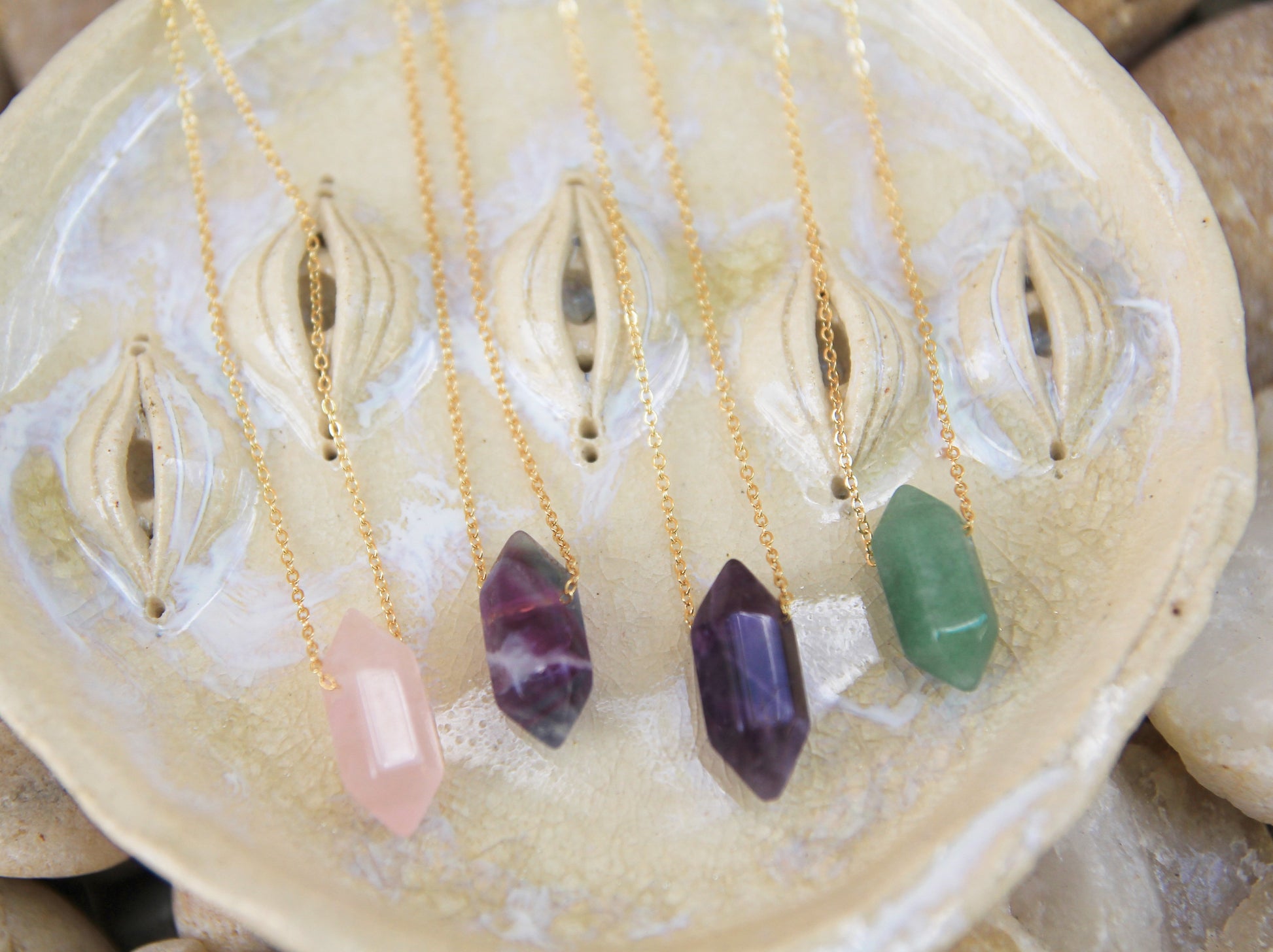 Natural crystal point necklaces 