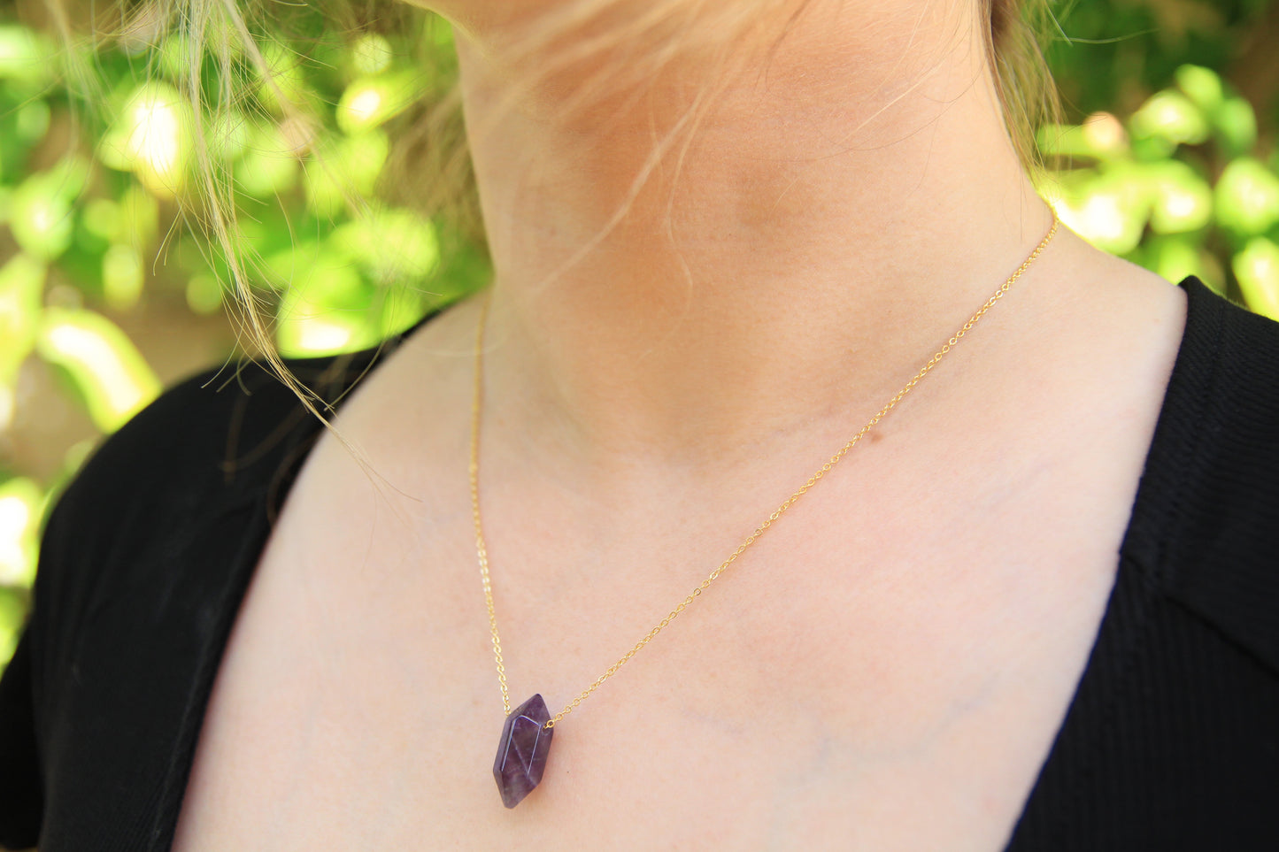 Gold Natural Crystal Necklaces | Rose Quartz, Fluorite, Amethyst, Aventurine