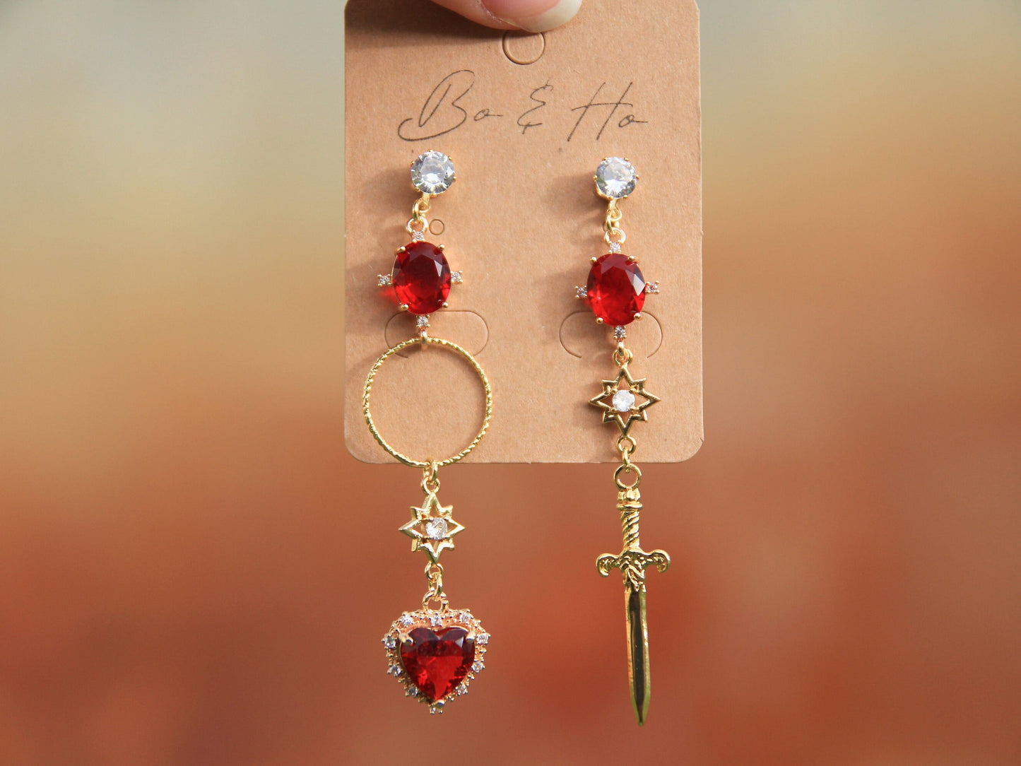 Gold Dagger Heart Earrings