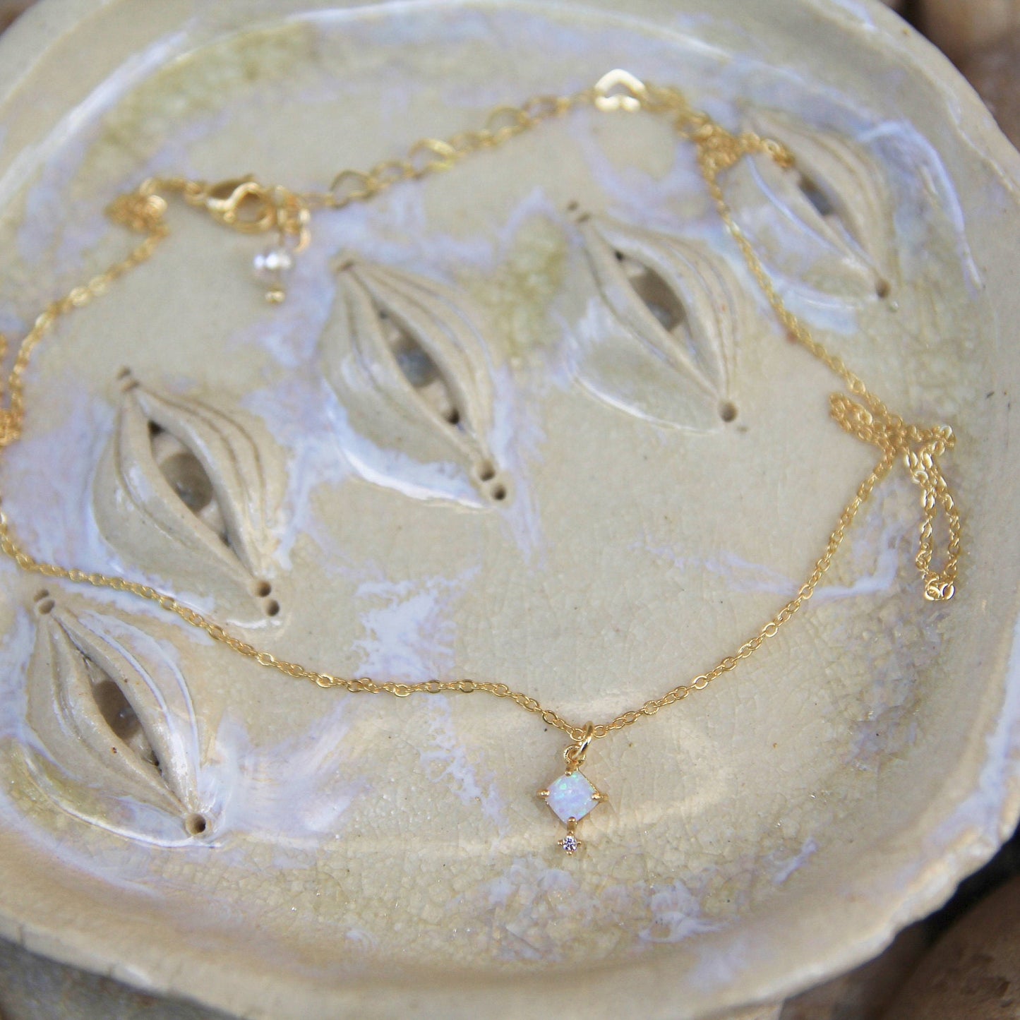 Gold Square Opal Necklace