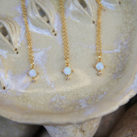 Gold Square Opal Necklace