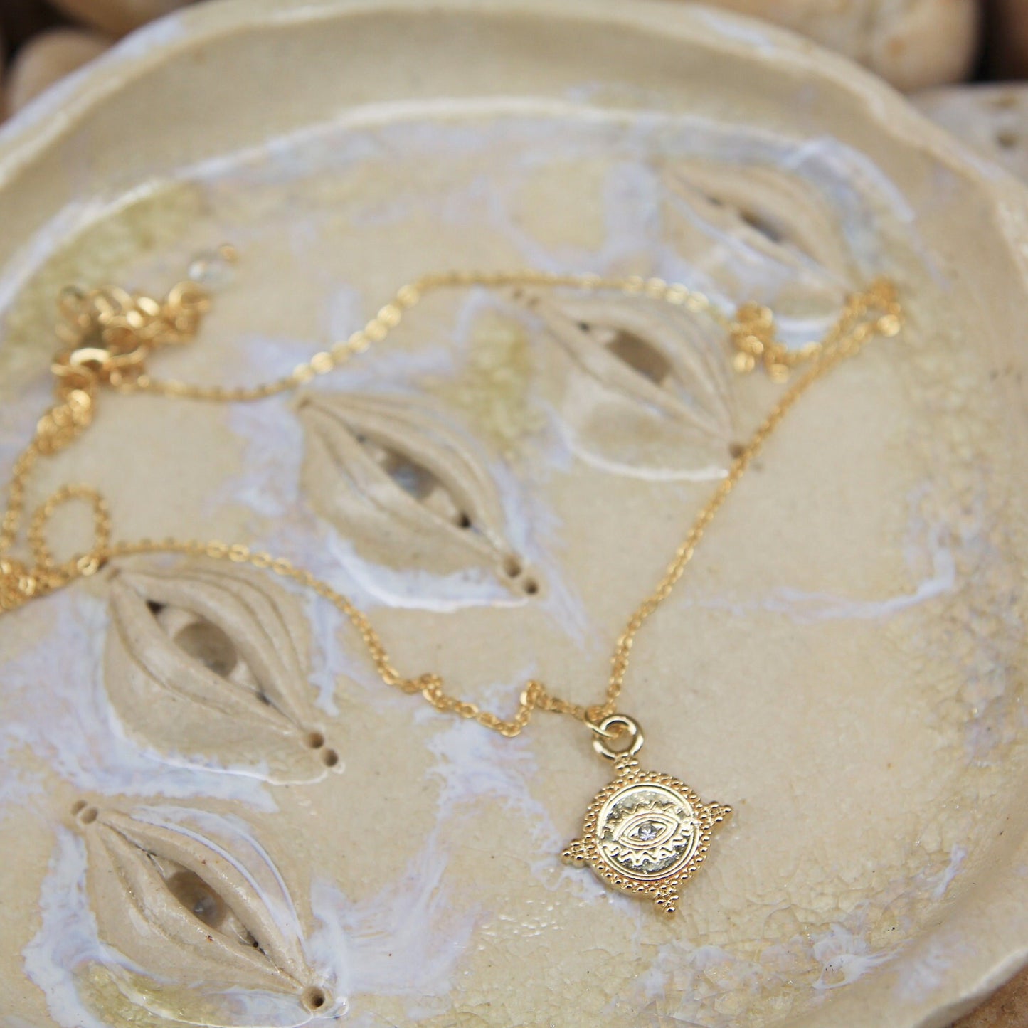 Gold Coin Eye Necklace