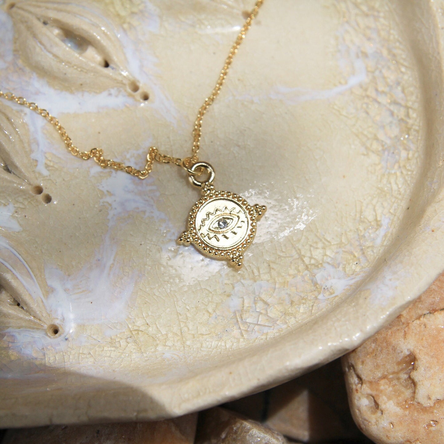 Gold Coin Eye Necklace
