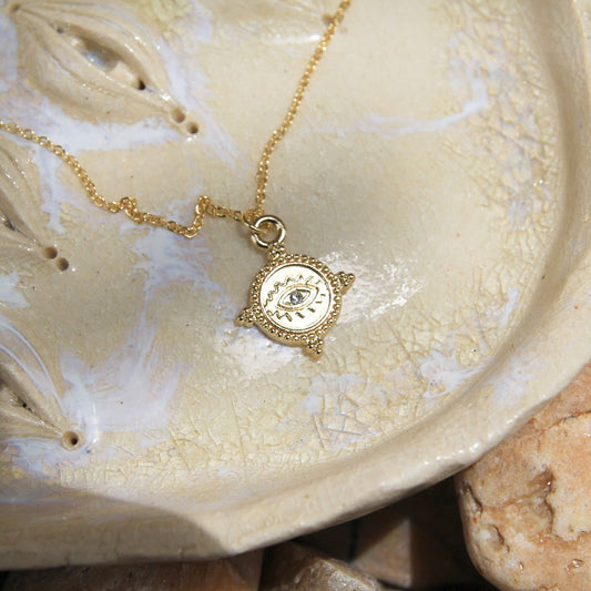 Gold Coin Eye Necklace