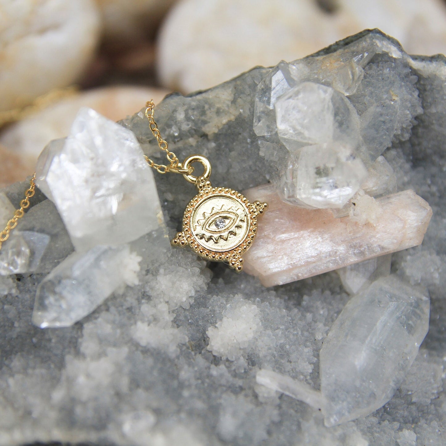 Gold Coin Eye Necklace