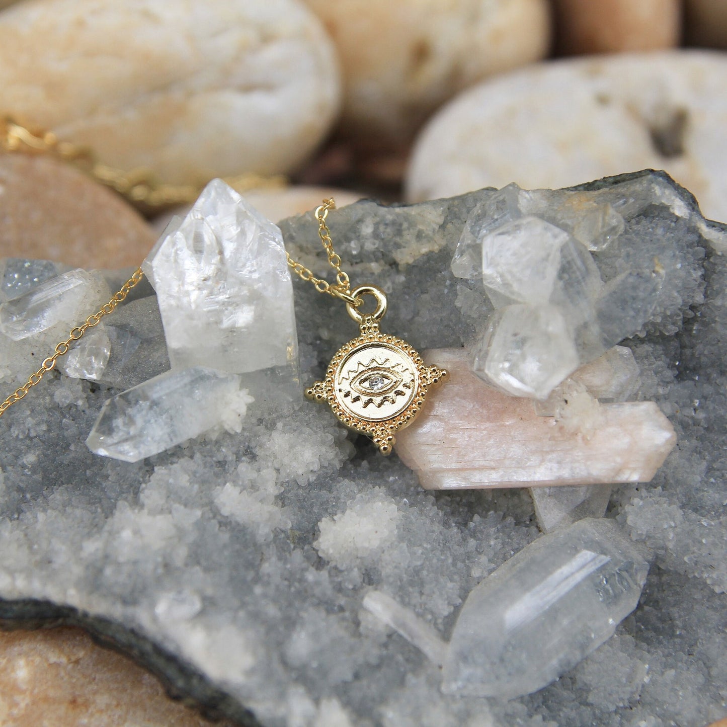 Gold Coin Eye Necklace