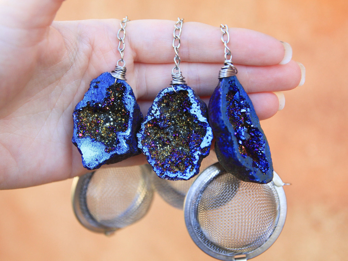 Blue Aura Geode Crystal Tea Infuser
