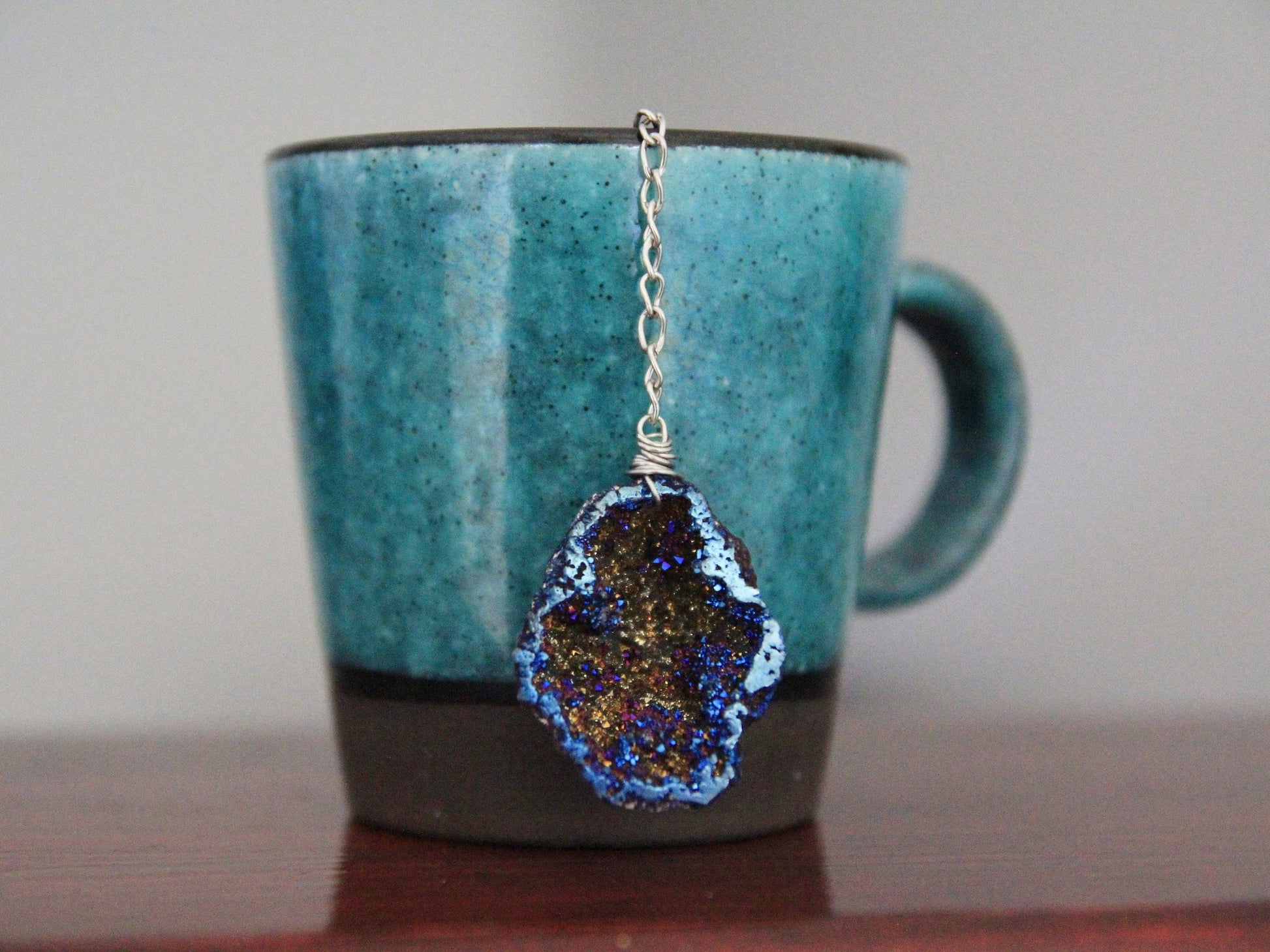 Blue Aura Geode Crystal Tea Infuser