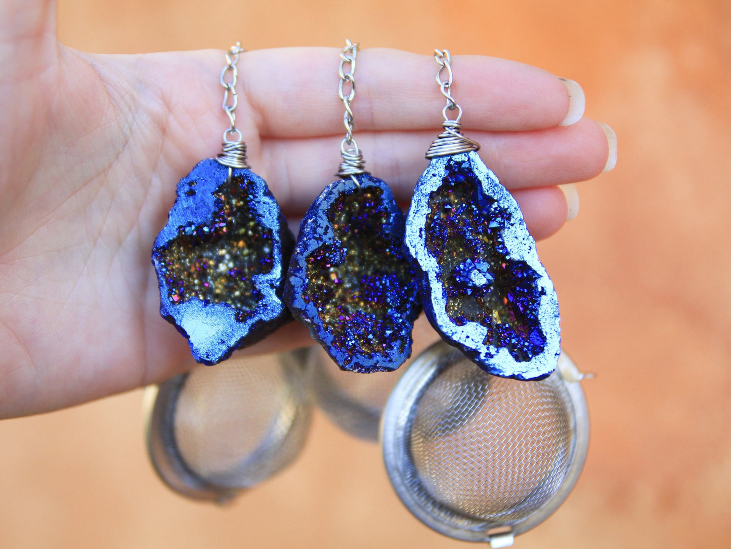 Blue Aura Geode Crystal Tea Infuser