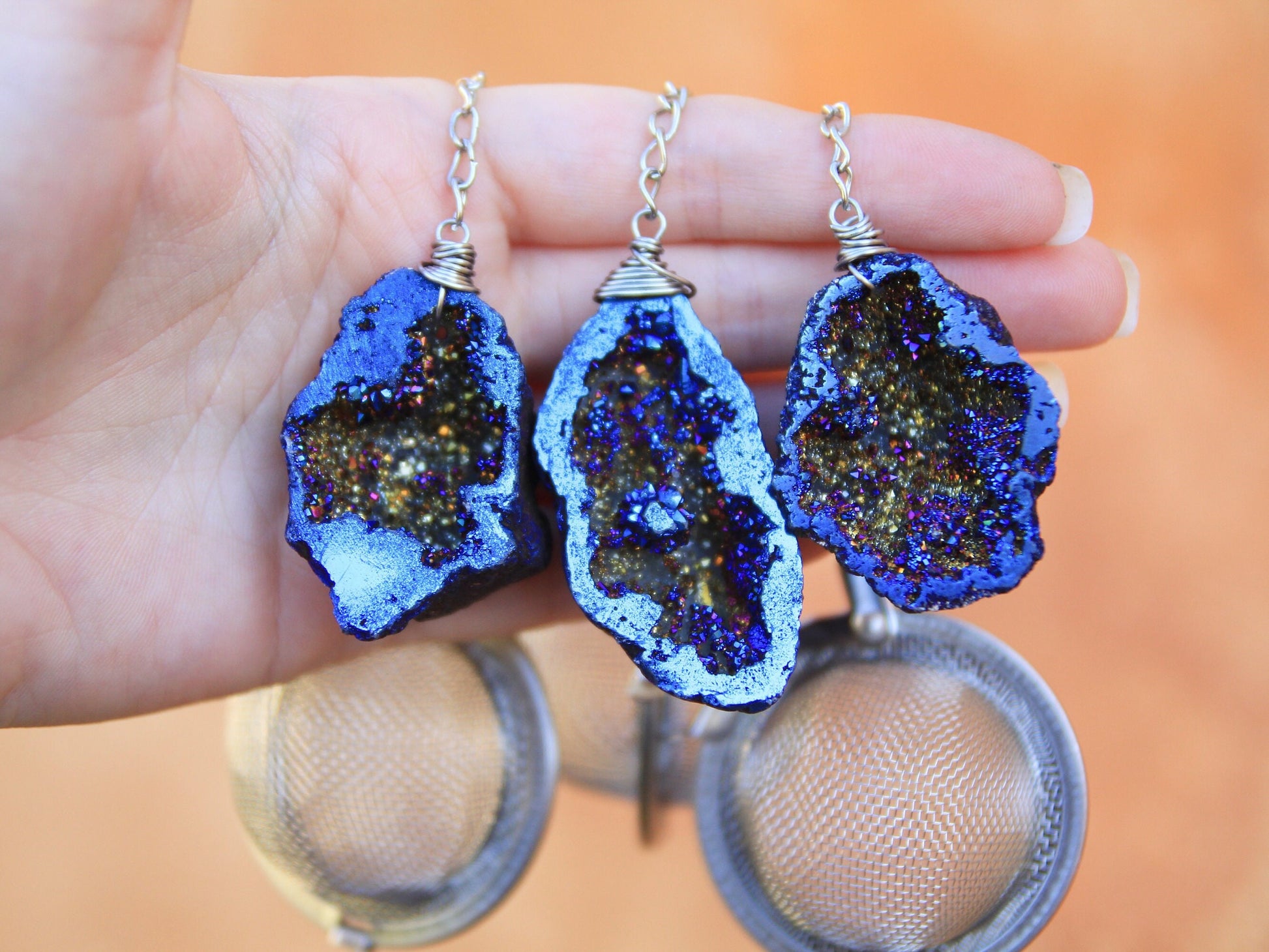 Blue Aura Geode Crystal Tea Infuser