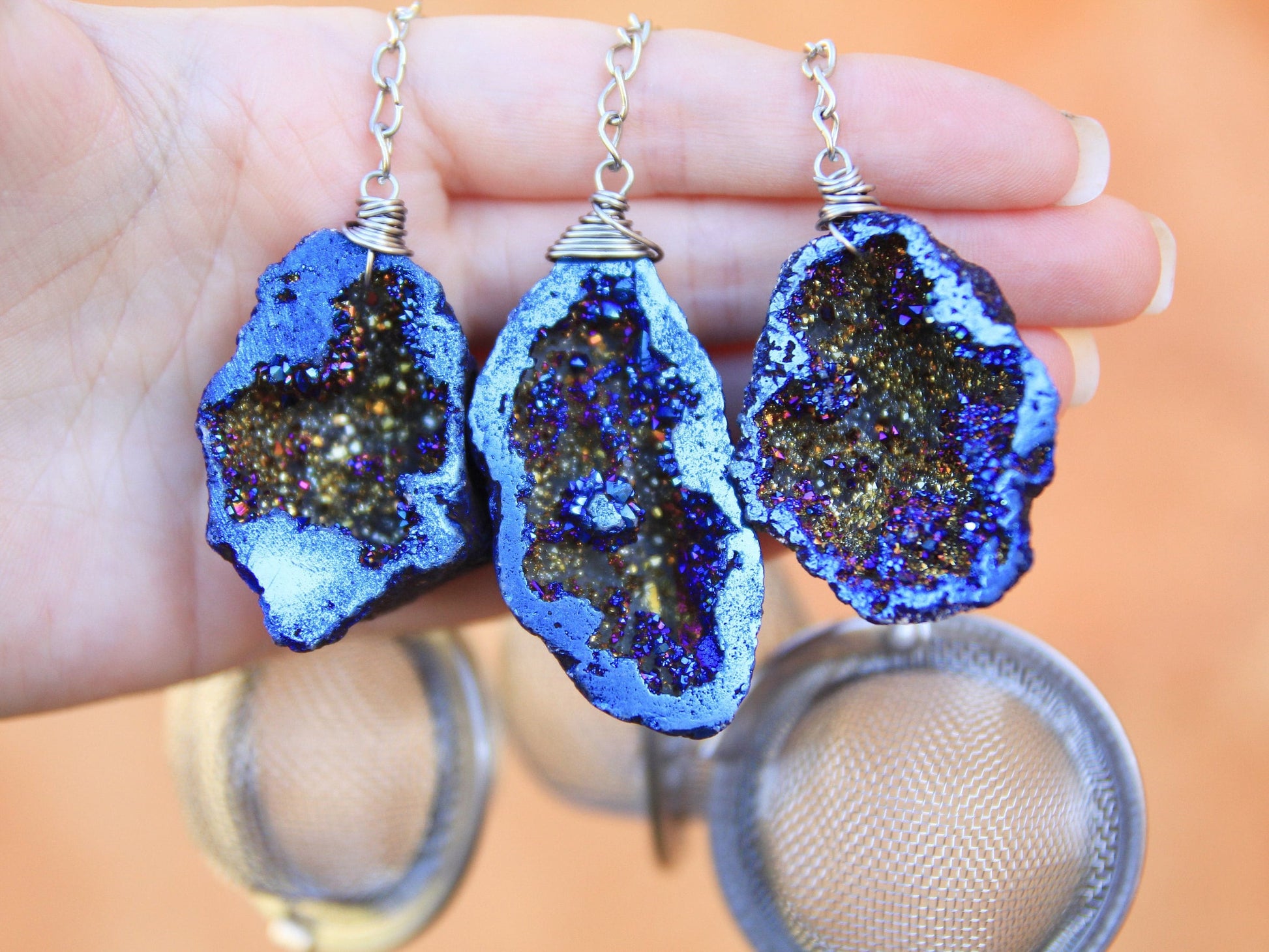 Blue Aura Geode Crystal Tea Infuser