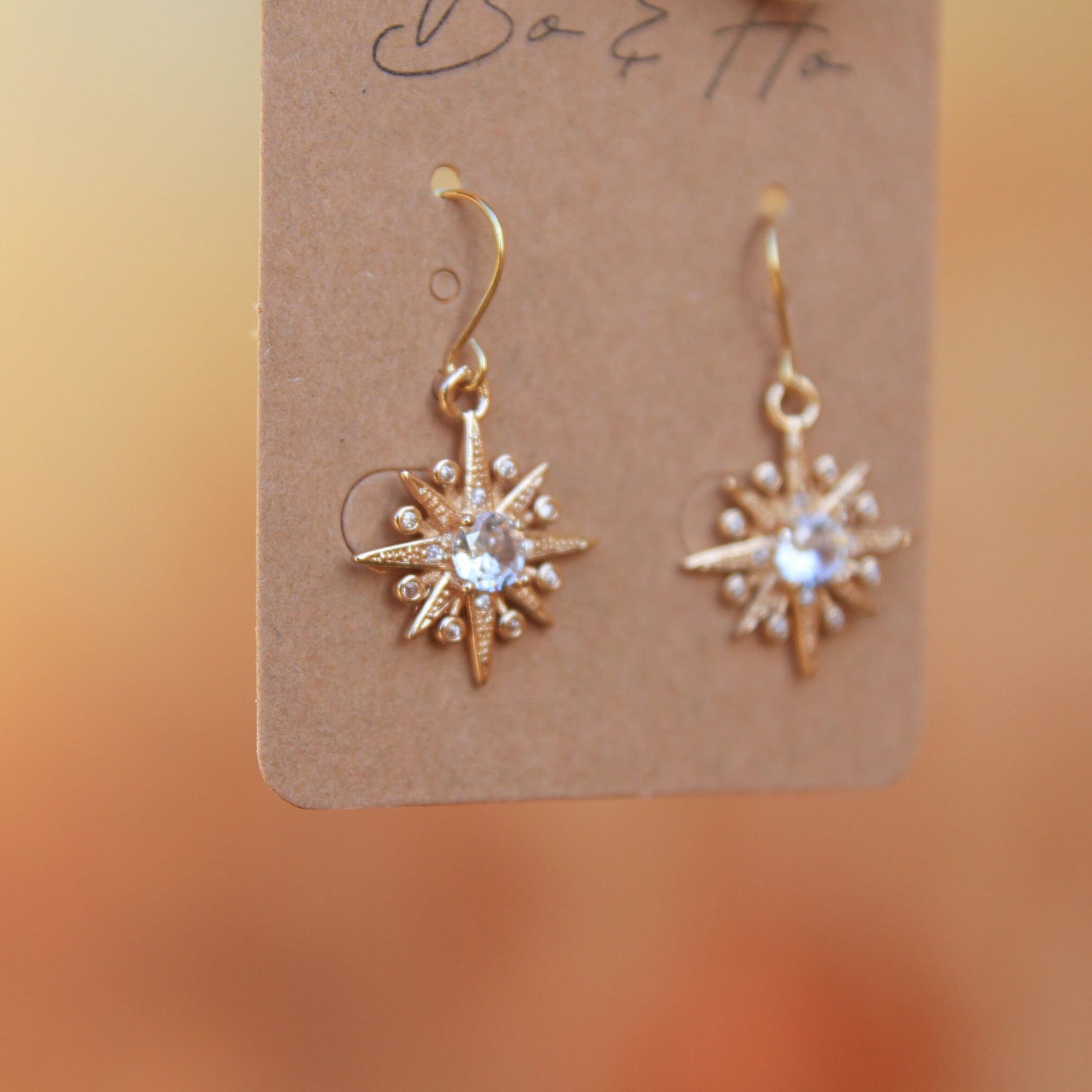 Vintage Cubic Zirconia Crystal Star Earrings