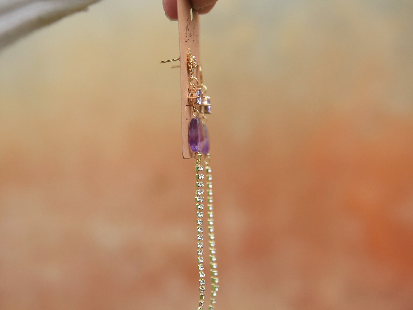 Amethyst Star and Moon Cubic Zirconia Tassel Earrings