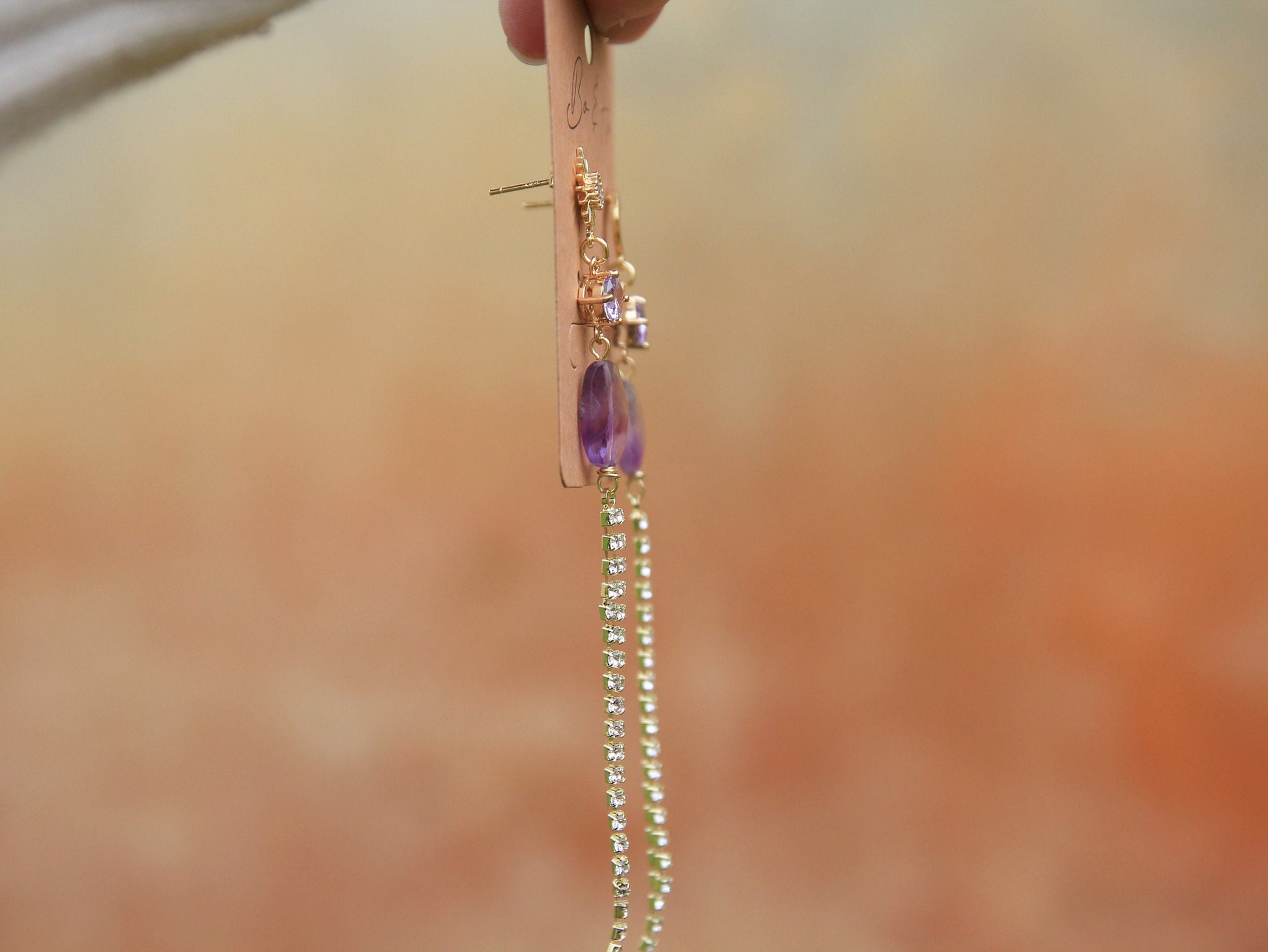 Amethyst Star and Moon Cubic Zirconia Tassel Earrings
