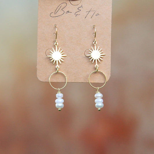 Gold Sun Pearl Earrings