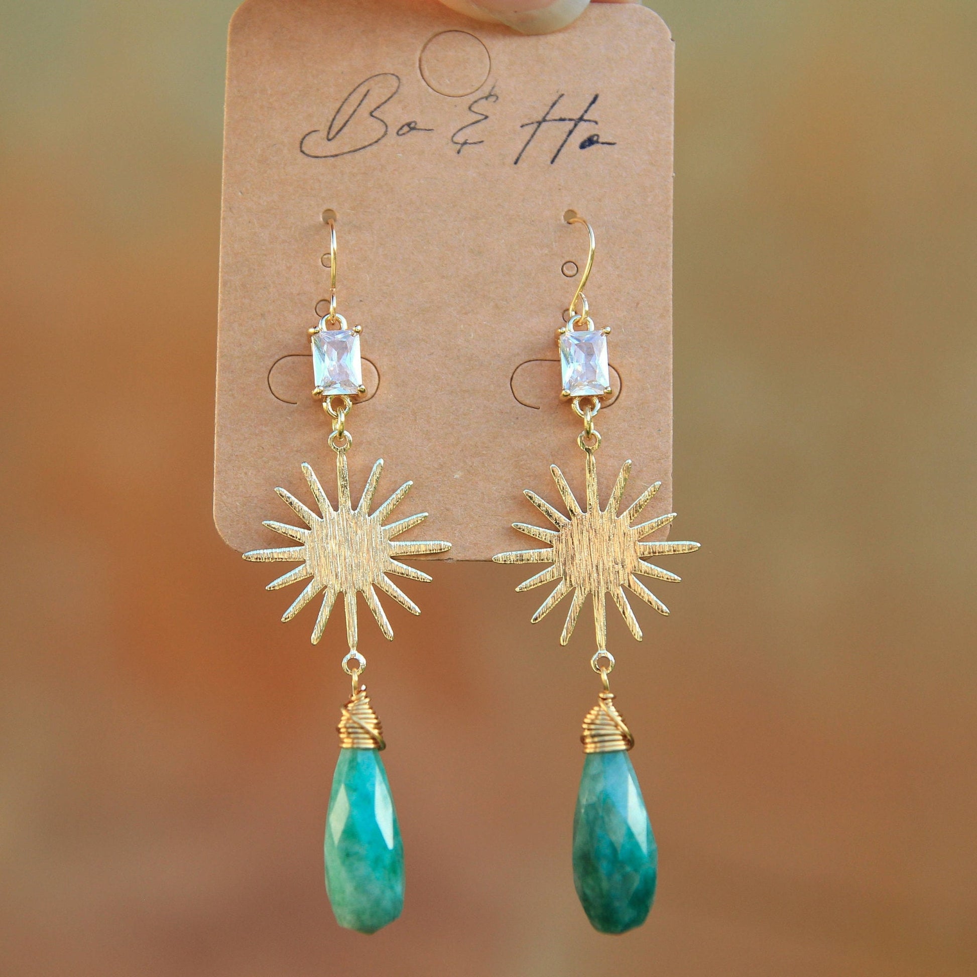 Gold Emerald Sun Earrings