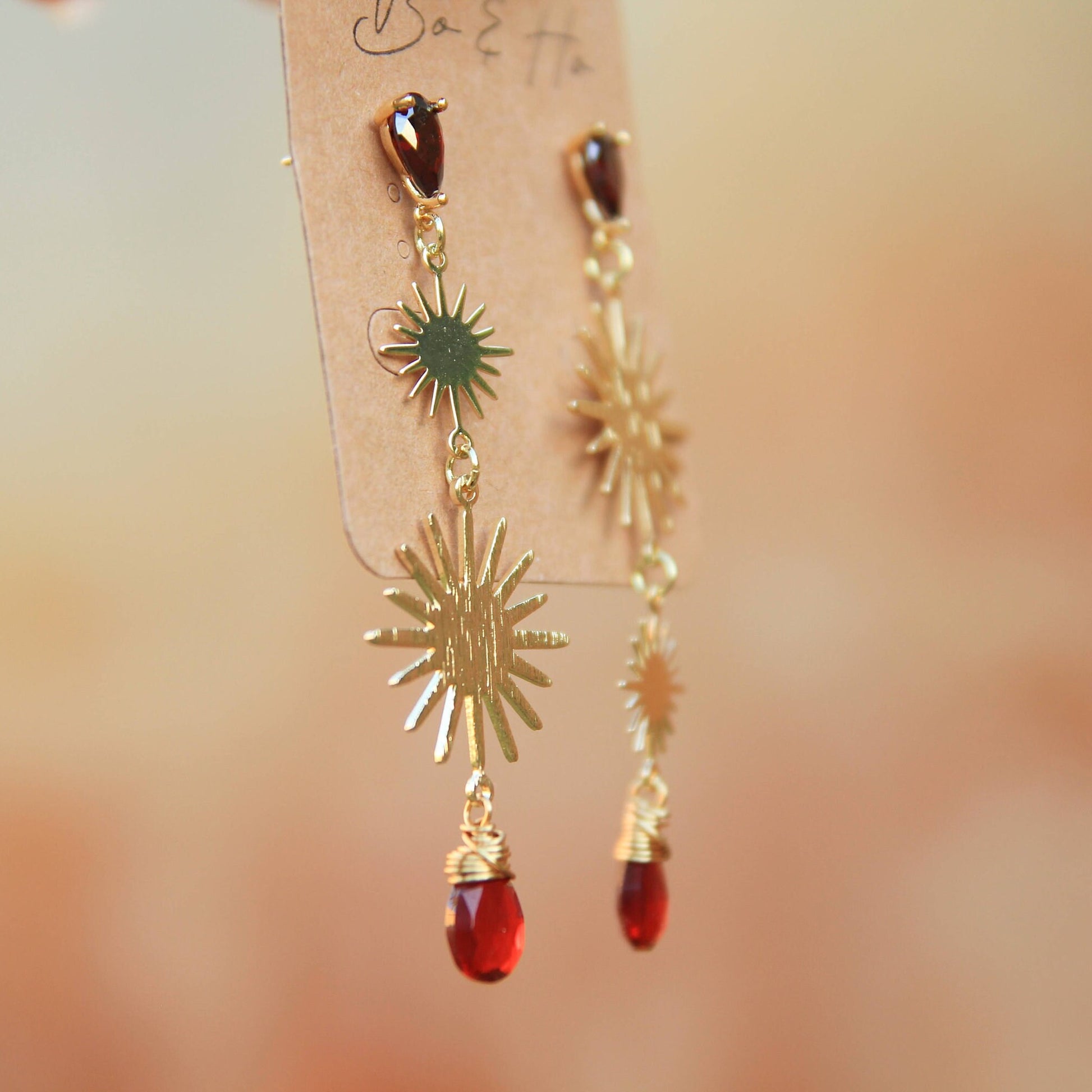 Gold Garnet Sun Earrings