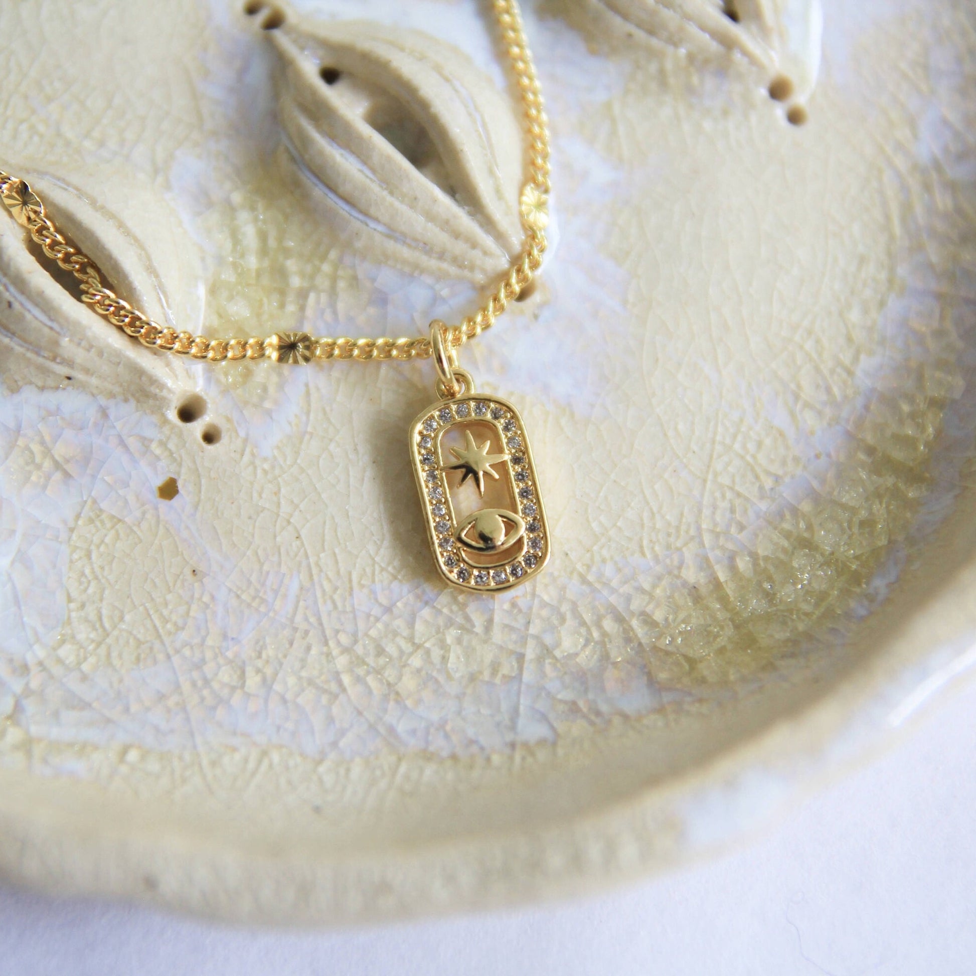 Rectangle Cubic Zirconia Crystal Star and Eye Necklace
