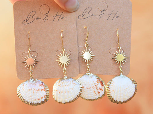 Gold Shell and Sun Earrings